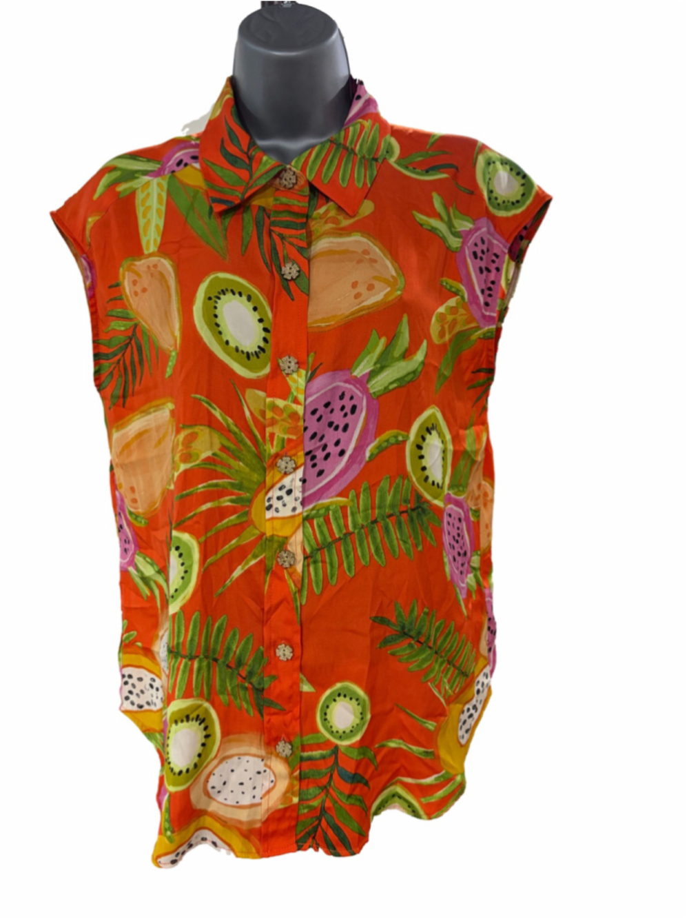 EUC Maison d’Amelie Sleeveless Blouse Tropical Fruit Print size Medium
